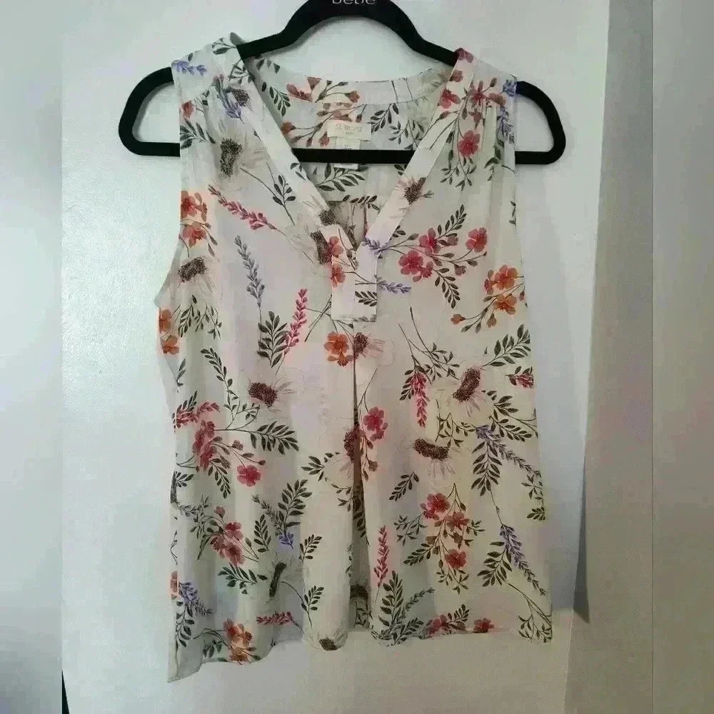 ST. TROPEZ WEST Lavender/pink Floral Print Sleeveless Blouse Top size s (64)